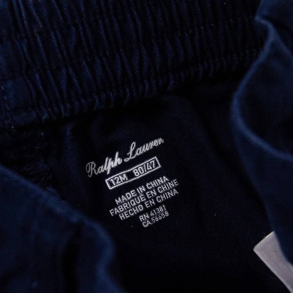 Ralph Lauren Chino Pants Kids 12M Navy Blue‎ Cotton Twill Elastic Waist Trousers